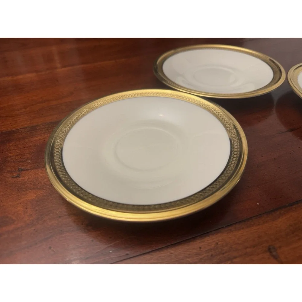 Set of 3 Lenox Aristocrat Saucers, 6" Gold Rim - Picture 2 of 5